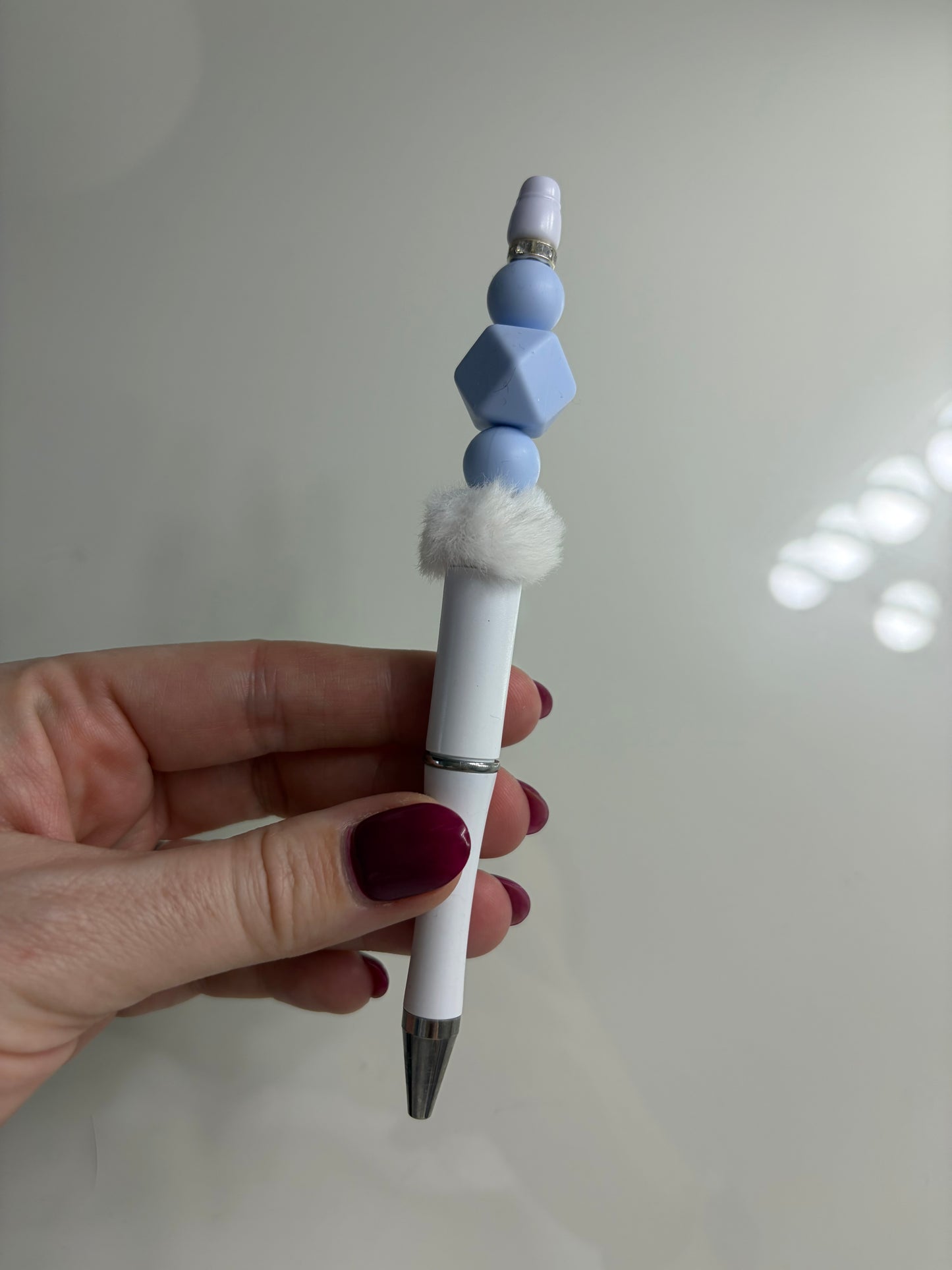 White Blue Fluffy Pen