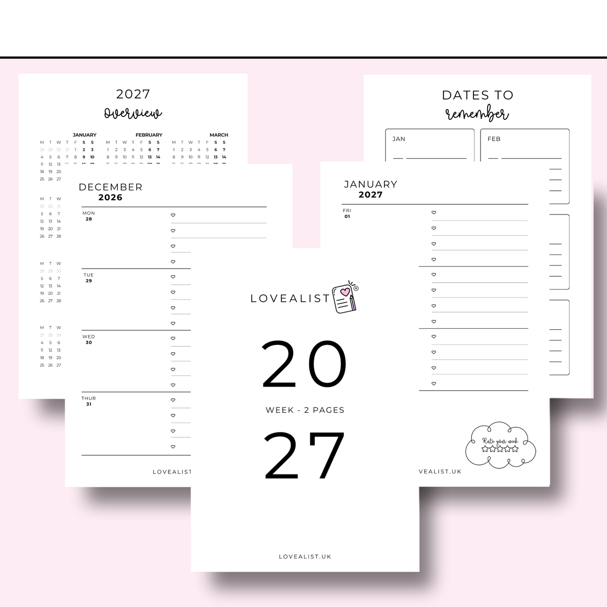 A5 - 2027 Week To View Over 2 Pages