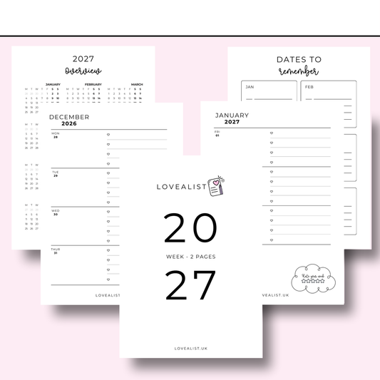 A5 - 2027 Week To View Over 2 Pages