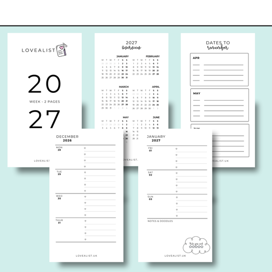A6 - 2027 Week To View Over 2 Pages